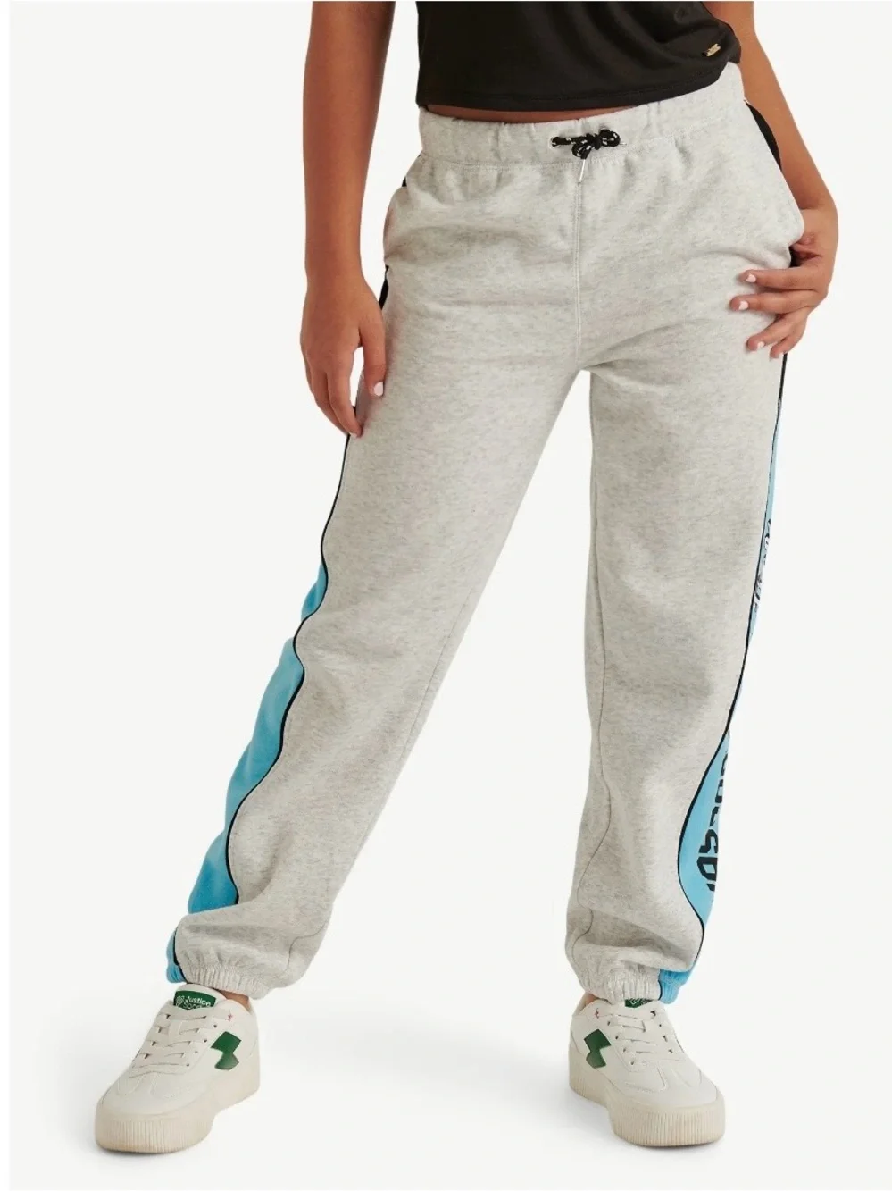 Justice Girls Grey Jogger Sweatpants with Blue Side NASCAR X Justice Size M